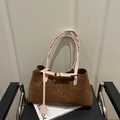 Borsa a spalla vintage leopardata con tracolle rosa e fibbia decorativa da donna - Marrone