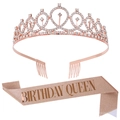 Pink glitter sash with Birthday Queen text and rose gold rhinestone tiara set - BIRTHDAY QUEEN Rose Gold