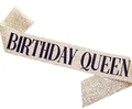 Gold glitter Birthday Queen sash with bold black lettering for party celebration - Gold Birthday Queen Sash