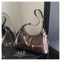 Deep brown glossy leather hobo bag with gold zippers and adjustable shoulder strap - Coffee