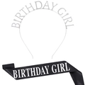 Set festa Birthday Girl con cerchietto in metallo argento e fascia in raso nero - Taglia unica / Cerchietto Argento E Fascia Nera