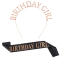 Cerchietto Birthday Girl oro rosa e fascia in raso nero per decorazioni di compleanno - Taglia unica / Cerchietto Oro Rosa E Fascia Nera