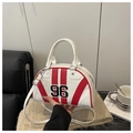 Borsa a mano Boston retrò in pelle bianca e rossa con stampa numero 96 e tracolla - Bianco
