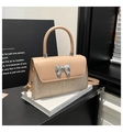 Borsa a tracolla albicocca con paillettes, fiocco argento e design patchwork in pelle - Cachi