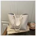 Minimalist creamy white faux leather large tote bag with top handles for daily commute - White
