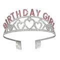 Cerchietto Birthday Girl argento con strass rosa e motivo a corona e cuore - Argento con Strass Magenta