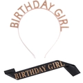 Set tiara oro rosa e fascia nera Birthday Girl per feste di compleanno eleganti - Taglia unica / Set Champagne (fg084)