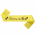 Bright yellow satin Mommy to Be sash with black elegant lettering and footprints - Mommy to Be / Yellow Black Letter