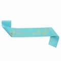 Blue satin Mummy to Be sash with gold foil lettering and footprints for baby shower - Mummy To Be / Lake Blue