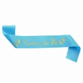 Light blue satin Mommy to Be sash with golden foil lettering and tiny footprint patterns - Mummy To Be / Blue