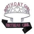Couronne d'anniversaire argentée en cristal et écharpe noire pour fête - Magenta with Black Stamped