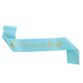 Light blue satin Mommy to Be sash with gold foil text and footprints for baby showers - Mommy to Be / Lake Blue