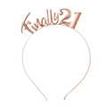 Elegant rose gold metal headband with Finally 21 text and stars for birthday party - fg090 Rose Gold Headband