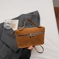Caramel suede top handle box bag with heart zippers and adjustable crossbody strap - Brown