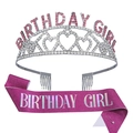 Ensemble écharpe d'anniversaire rose et tiare en cristal brillant pour fête de femme - Magenta with Magenta Sash