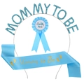 Set de diadème et écharpe Mommy To Be bleue avec badge Daddy To Be pour baby shower - Ensemble Bleu Lac