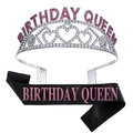 Coffret Birthday Queen avec couronne en cristal argenté et écharpe en satin noir et rose - Magenta with Black Sash