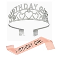 Ensemble Birthday Girl avec couronne de strass argentée et écharpe en satin rose clair - Argent Avec Champagne