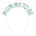 Cerchietto Mummy To Be dorato con strass blu cielo per celebrazioni di baby shower - Blu Lago Mummy To Be