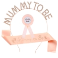 Écharpe Mummy to Be avec serre-tête strass et badge Daddy to Be en rose - MUMMY Ensemble Or Rose