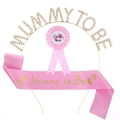 Set de fête Mummy to Be rose et or avec serre-tête strass, écharpe et badge Daddy - Bandeau Or Écharpe Rose Badge