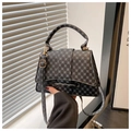 Détails du sac à main gris foncé à motifs géométriques avec ferrures dorées et poignée - Noir Rond