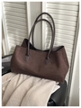 Retro coffee brown suede tote bag featuring a spacious interior and long leather handles - Coffee