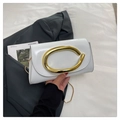 Elegant cream patent leather crossbody bag with oversized gold chain hardware and metal strap - White