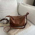 Brown vintage faux leather tote bag with silver zipper and adjustable shoulder strap - Brown