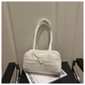Close-up of a vintage white faux leather shoulder bag with decorative buckle on a chair - White Without Pendant