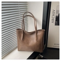 Detail of vintage brown leather tote bag showing textured surface and shoulder strap - Khaki Without Pendant