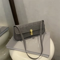 Chic grey faux suede underarm bag with leopard print and golden buckle detail - Gray