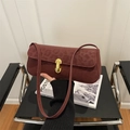 Elegant wine red leopard print underarm bag with gold oval buckle and slim shoulder strap - Red