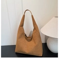 Minimalist brown matte suede hobo shoulder bag with vintage large capacity design - Brown
