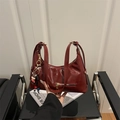 Vintage large burgundy oil wax leather tote bag with gold zipper and cartoon charm - Red
