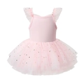 Detailed view of pink ballet tutu with gold star and moon prints and mesh ruffles - Nude Pink / 90cm