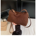 Brown faux shearling tote bag with leather straps and gold metal lock detail - Brown