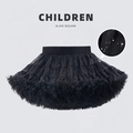 Detail of black girls' tutu skirt showing multi-layer mesh with shimmering silver sequins - S / Black with Silver Sequins