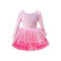 Détail du juste-au-corps de ballet rose à manches longues avec strass et tutu à plusieurs couches - 90 / Dégradé Rose