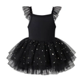Dettaglio dell'abito da danza con tulle nero a strati e paillettes dorate a forma di stelle - Nero / 90cm