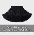 Detail of multi-layered black tutu skirt with wide elastic waistband and fluffy mesh fabric - Black / 120cm