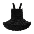 Detailed close-up of girls black star-tulle dress with layered ruffles and silver sequins - L (105-115cm) / Black with Silver Sequins
