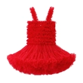 Close-up of red multi-layer tutu skirt with delicate sequins and ruffled mesh texture - L (105-115cm) / Red with Silver Glitter