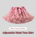 Detailed view of layered pink tutu skirt featuring a decorative satin waist bow - Dusty Pink