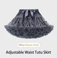 Detail of grey tutu skirt with gold stars and adjustable waist satin bow decoration - XS (60-80CM) / Bottoms / Dark Grey Star