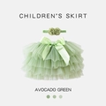 Detail of avocado green tutu skirt set with satin bow and floral headband for kids - S (0-6 Months) / Bottoms / Avocado Green