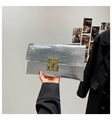 Silver crocodile texture clutch bag with golden metal clasp and rectangular design - Silver