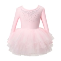 Robe de ballet rose à manches longues pour filles avec strass et jupe tutu en tulle - 100 / Rose poudré