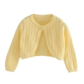Coprispalle in maglia giallo chiaro per neonata con motivo a onde e bottone perla - 90cm / Giallo