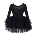 Robe de ballet noire à manches longues pour filles avec strass et jupe en tulle multicouche - 90 / Noir